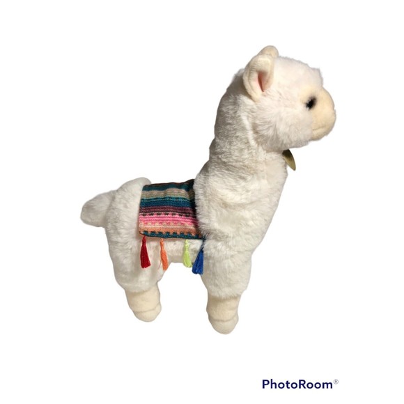 Miyoni By Aurora White Alpaca Llama Plush Stuffed Animal 12" Multicolor Blanket - Picture 6 of 10